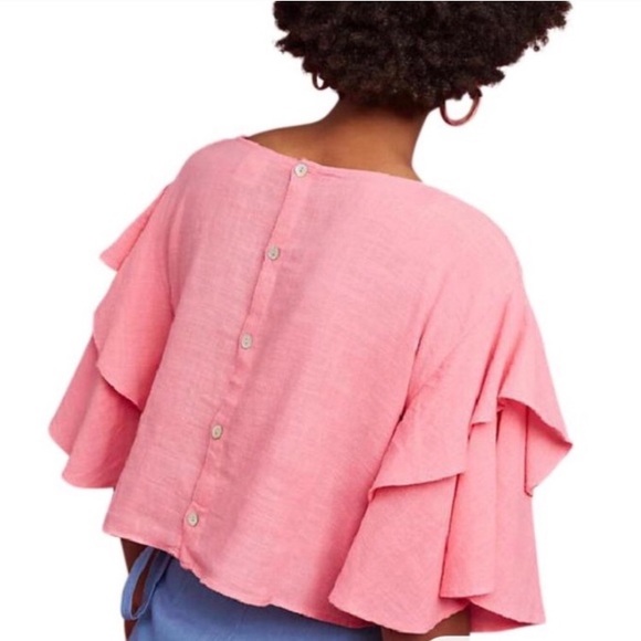 Anthropologie Tops - Anthropologie Lilka Lora Pink Ruffle Sleeve Blouse Top XS